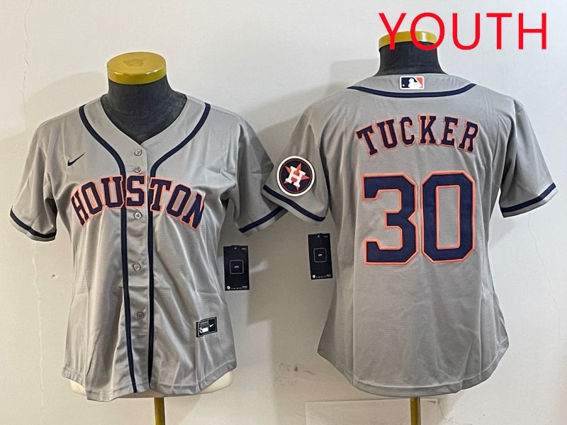 Youth Houston Astros #30 Tucker Grey Game 2025 Nike MLB Jersey style 1